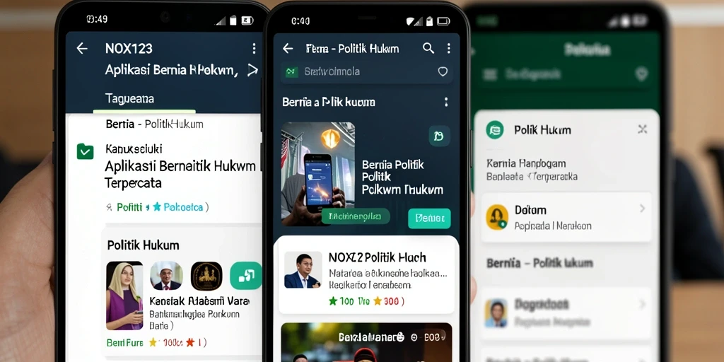 Tampilan antarmuka aplikasi NOX123 yang menampilkan berita politik hukum.