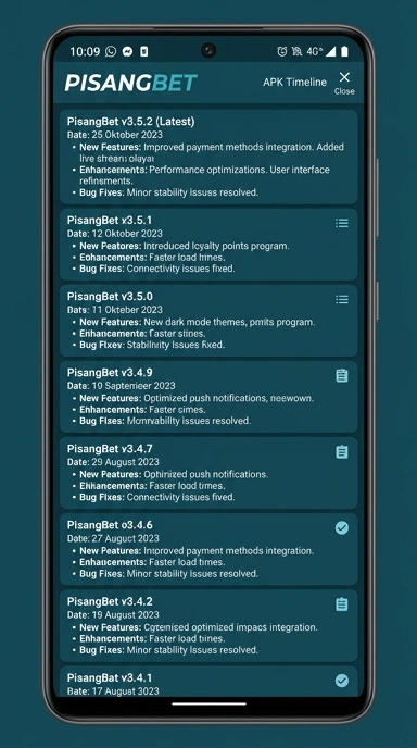Riwayat Versi Aplikasi Pisangbet di Android